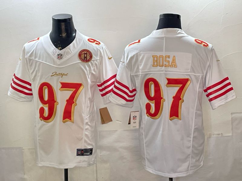 Men 2026 San Francisco 49ers #97 Bosa White Gold 5th generations Nike Limited NFL Jersey style 005